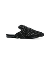 Slippers en cuir ornés noirs Giuseppe Zanotti Design