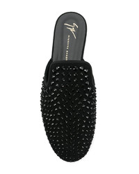 Slippers en cuir ornés noirs Giuseppe Zanotti Design