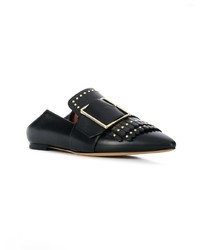 Slippers en cuir ornés noirs Bally