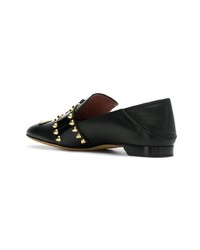 Slippers en cuir ornés noirs Bally