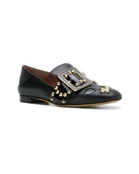 Slippers en cuir ornés noirs Bally