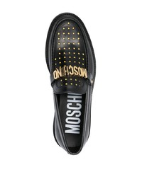 Slippers en cuir ornés noirs Moschino