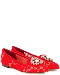 Slippers en cuir ornés rouges Dolce & Gabbana