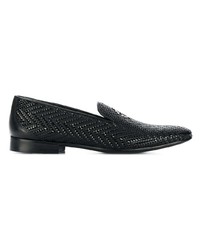 Slippers en cuir tressés noirs Roberto Cavalli