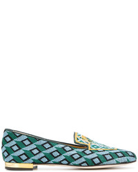Slippers en cuir turquoise Charlotte Olympia