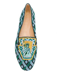 Slippers en cuir turquoise Charlotte Olympia