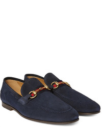 Slippers en daim bleu marine Gucci