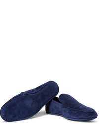 Slippers en daim bleu marine Loro Piana