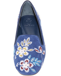 Slippers en daim bleus Tory Burch