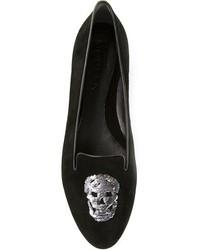 Slippers en daim brodés noirs Alexander McQueen