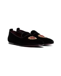 Slippers en daim brodés noirs Dolce & Gabbana