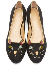 Slippers en daim brodés noirs Charlotte Olympia