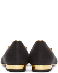 Slippers en daim brodés noirs Charlotte Olympia