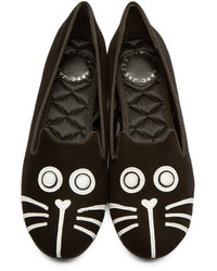 Slippers en daim brodés noirs Marc by Marc Jacobs