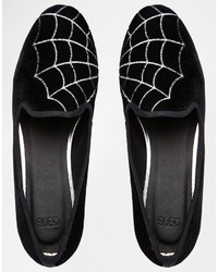 Slippers en daim brodés noirs Asos