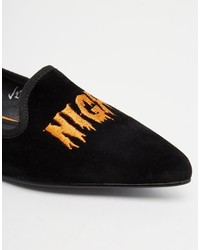 Slippers en daim brodés noirs Asos