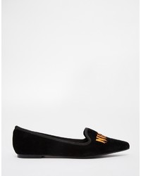 Slippers en daim brodés noirs Asos