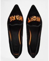 Slippers en daim brodés noirs Asos