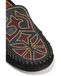 Slippers en daim brodés noirs Isabel Marant