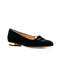 Slippers en daim brodés noirs Charlotte Olympia