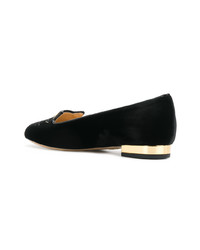 Slippers en daim brodés noirs Charlotte Olympia