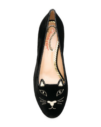 Slippers en daim brodés noirs Charlotte Olympia