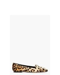 Slippers en daim imprimés léopard marron clair