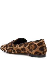 Slippers en daim imprimés léopard marron clair Dolce & Gabbana