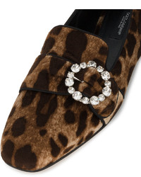 Slippers en daim imprimés léopard marron clair Dolce & Gabbana