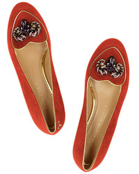 Slippers en daim ornés rouges Charlotte Olympia