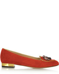 Slippers en daim ornés rouges Charlotte Olympia