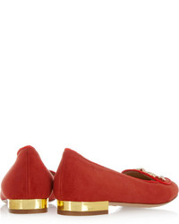 Slippers en daim ornés rouges Charlotte Olympia