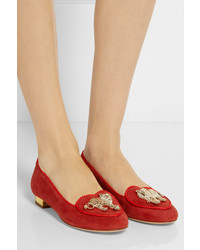 Slippers en daim ornés rouges Charlotte Olympia