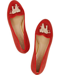 Slippers en daim ornés rouges Charlotte Olympia