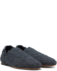 Slippers en toile tressés bleu marine Bottega Veneta