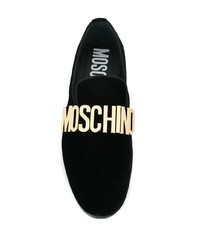 Slippers en velours ornés noirs Moschino