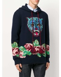 Sweat à capuche à fleurs bleu marine Gucci