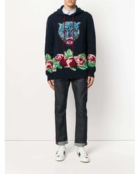 Sweat à capuche à fleurs bleu marine Gucci