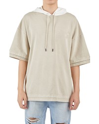 Sweat à capuche à manches courtes beige