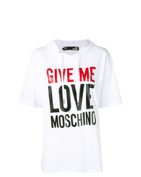 Sweat à capuche à manches courtes imprimé blanc Love Moschino