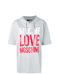 Sweat à capuche à manches courtes imprimé gris Love Moschino