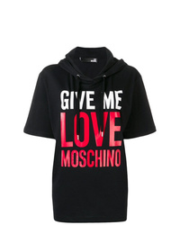 Sweat à capuche à manches courtes imprimé noir Love Moschino