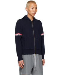 Sweat à capuche à rayures horizontales bleu marine Thom Browne