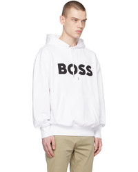 Sweat à capuche brodé blanc BOSS