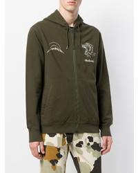 Sweat à capuche brodé olive Maharishi