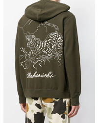 Sweat à capuche brodé olive Maharishi