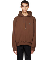 Sweat à capuche en cuir brodé marron