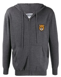 Sweat à capuche en polaire brodé gris foncé