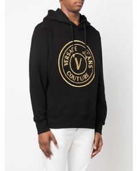 Sweat à capuche en polaire brodé noir VERSACE JEANS COUTURE