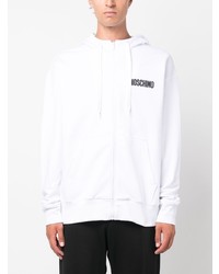 Sweat à capuche en polaire imprimé blanc Moschino